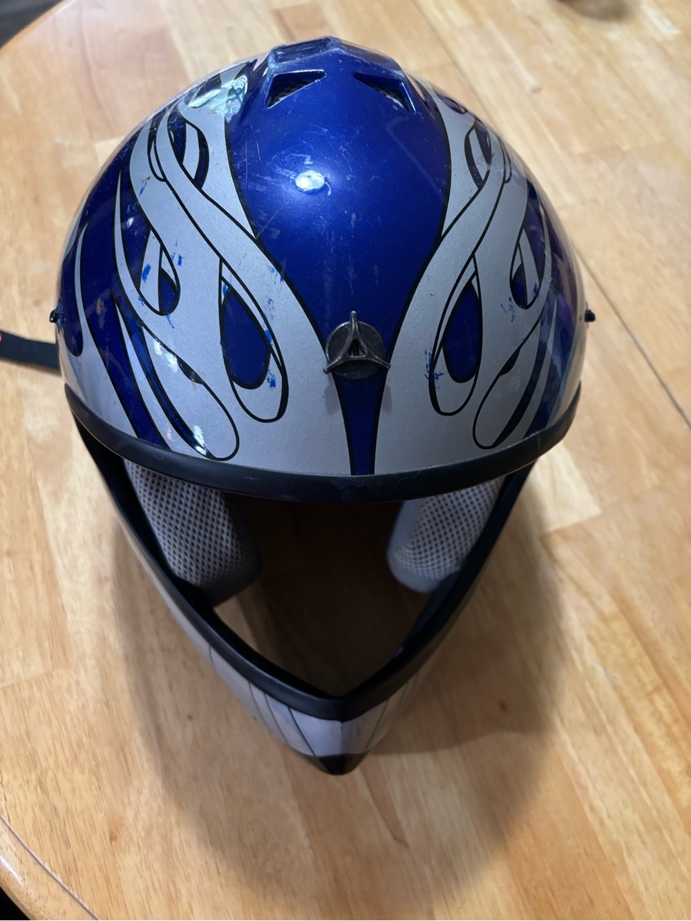 Blue and Silver Graphic Full-Face Helmet